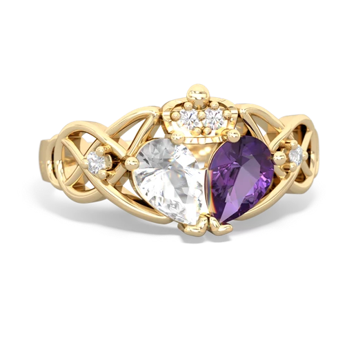 amethyst-white topaz claddagh ring