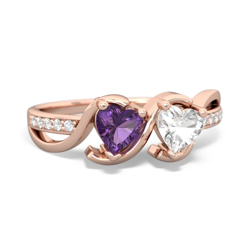 amethyst-white topaz double heart ring