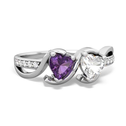 amethyst-white topaz double heart ring