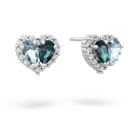 aquamarine-alexandrite halo-heart earrings