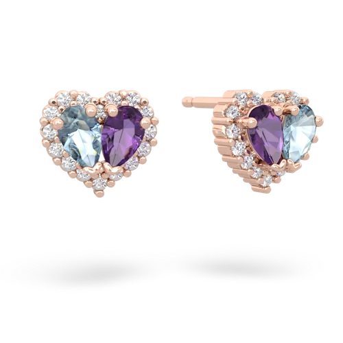aquamarine-amethyst halo-heart earrings