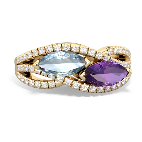 aquamarine-amethyst double heart ring