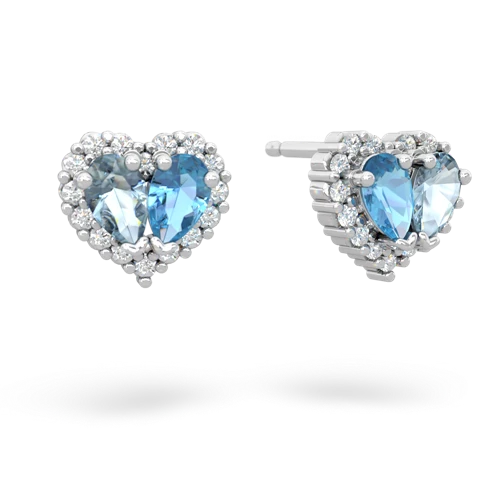 aquamarine-blue topaz halo-heart earrings