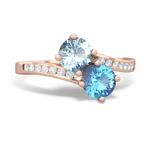 aquamarine-blue topaz two stone channel ring