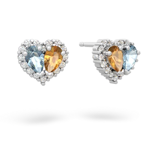aquamarine-citrine halo-heart earrings