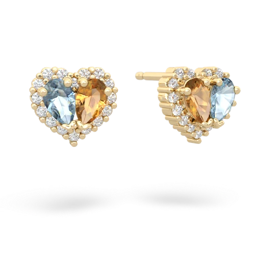 aquamarine-citrine halo-heart earrings