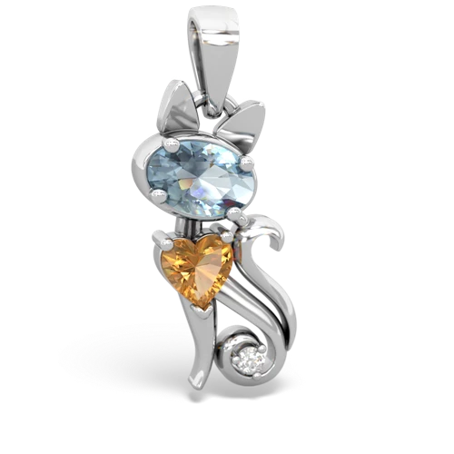 aquamarine-citrine kitten pendant