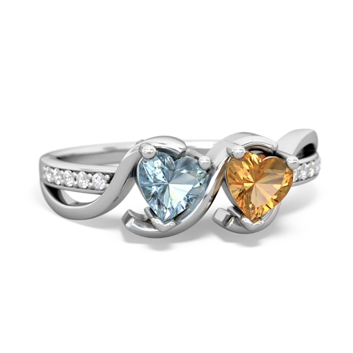 aquamarine-citrine double heart ring