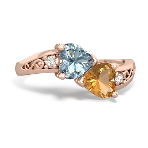 aquamarine-citrine filligree ring