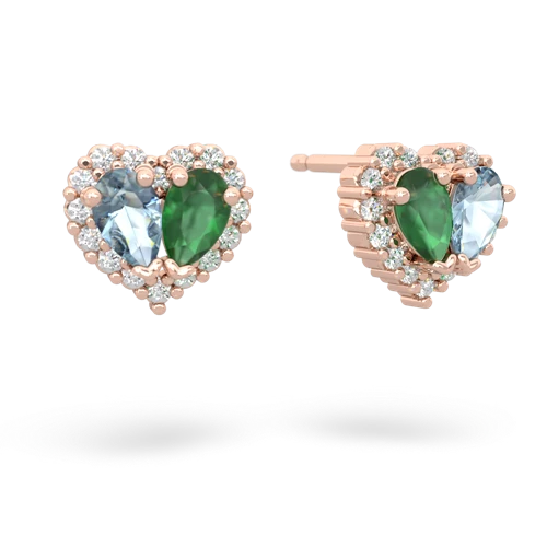 aquamarine-emerald halo-heart earrings