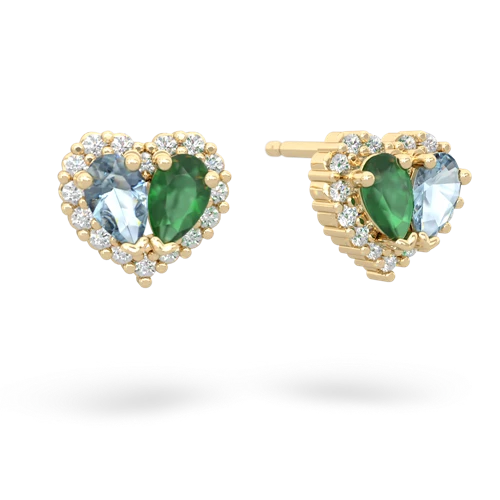 aquamarine-emerald halo-heart earrings