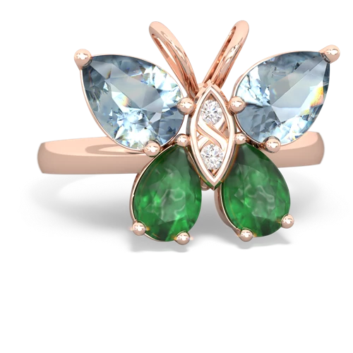 aquamarine-emerald butterfly ring