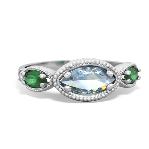 aquamarine-emerald milgrain marquise ring