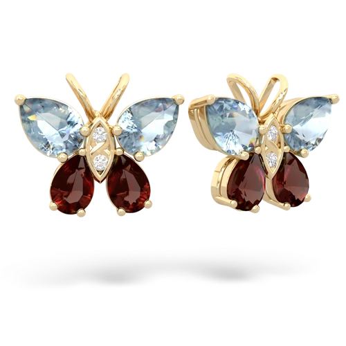 aquamarine-garnet butterfly earrings