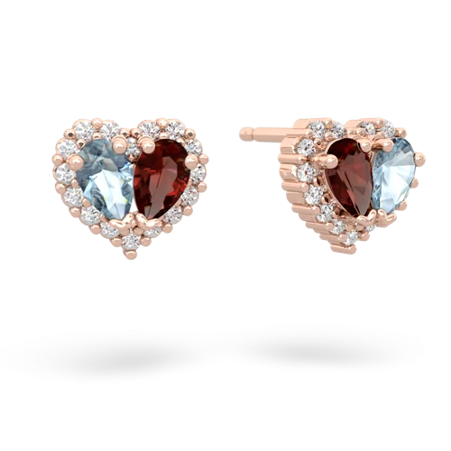 aquamarine-garnet halo-heart earrings