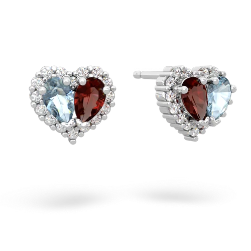 aquamarine-garnet halo-heart earrings