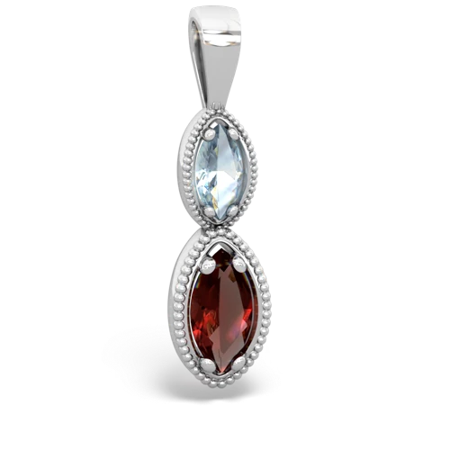 aquamarine-garnet antique milgrain pendant