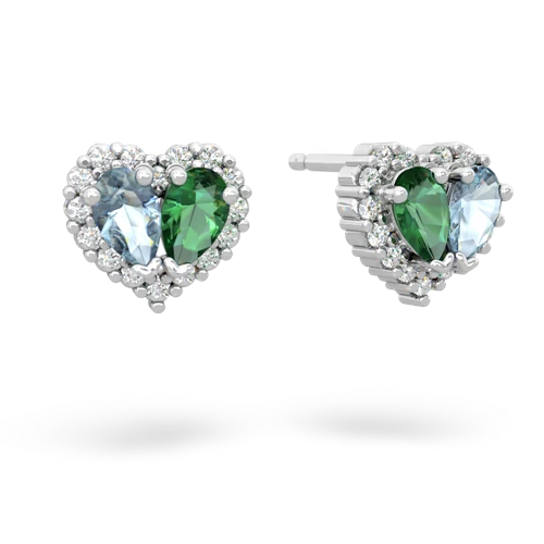 aquamarine-lab emerald halo-heart earrings