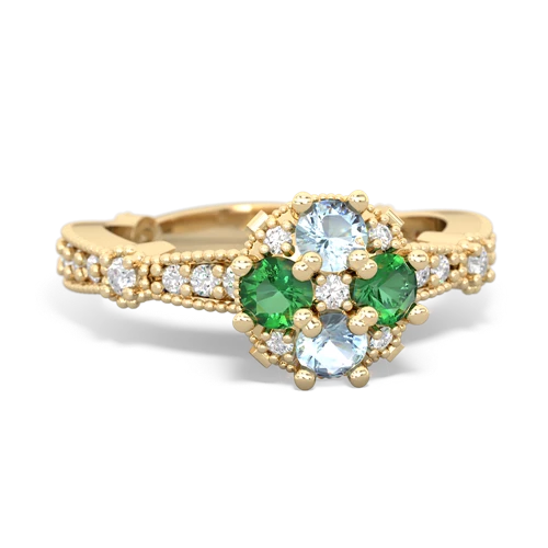 aquamarine-lab emerald art deco engagement ring