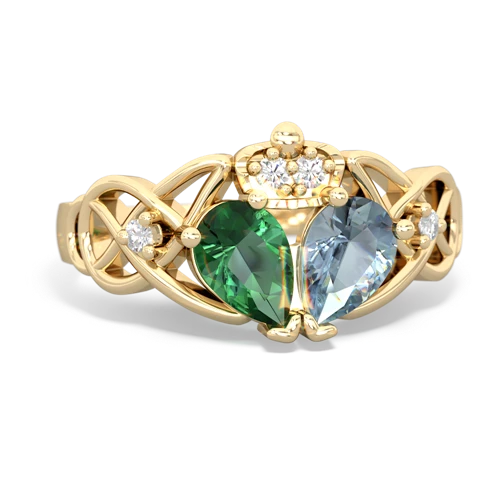 aquamarine-lab emerald claddagh ring