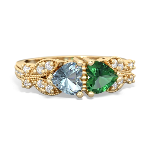 aquamarine-lab emerald keepsake butterfly ring