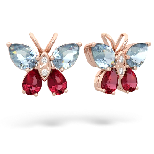 aquamarine-lab ruby butterfly earrings