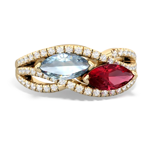 aquamarine-lab ruby double heart ring