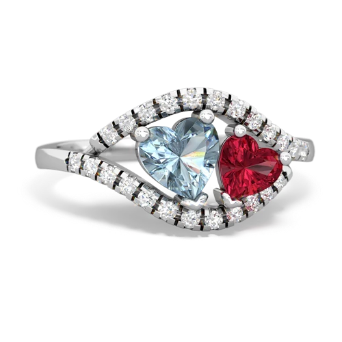 aquamarine-lab ruby mother child ring