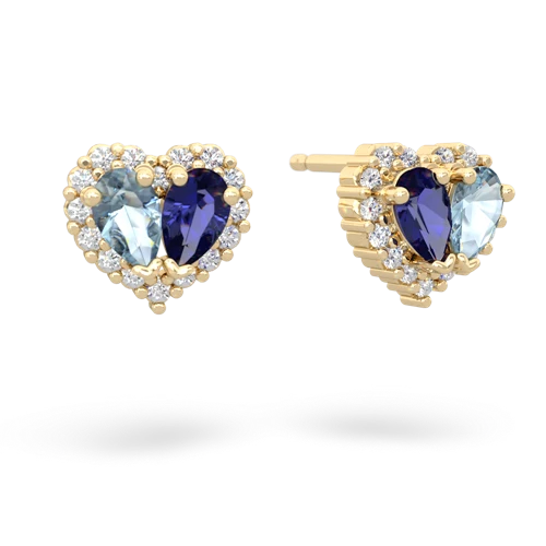 aquamarine-lab sapphire halo-heart earrings