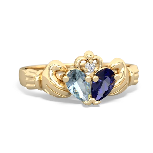 aquamarine-lab sapphire claddagh ring