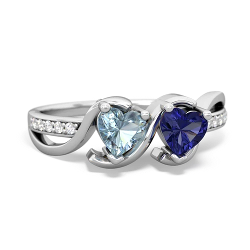 aquamarine-lab sapphire double heart ring