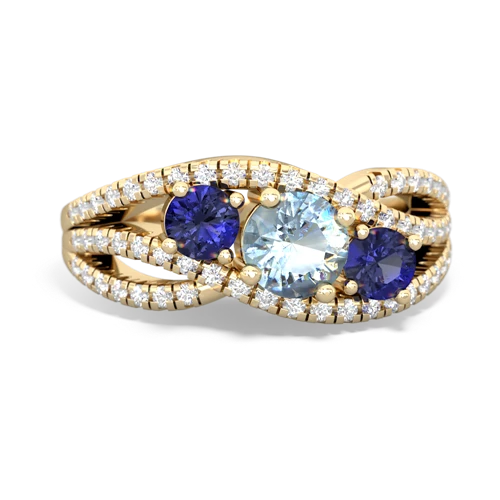 aquamarine-lab sapphire three stone pave ring