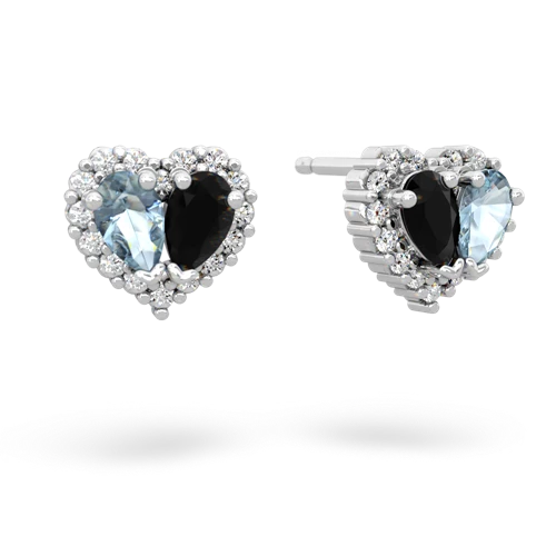 aquamarine-onyx halo-heart earrings