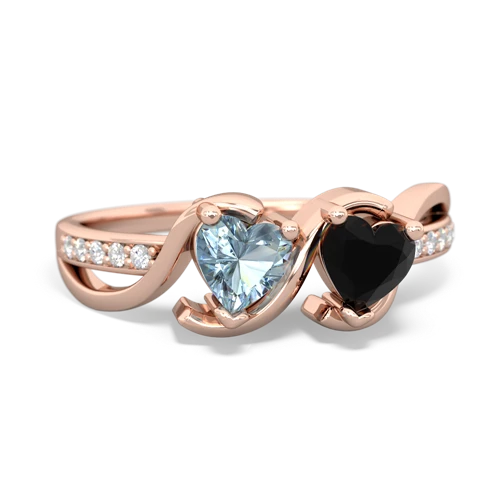 aquamarine-onyx double heart ring