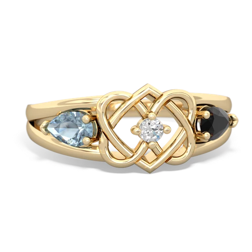 aquamarine-onyx double heart ring