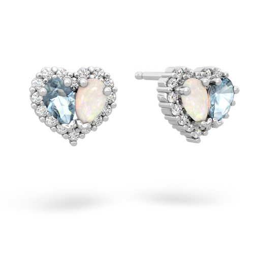 aquamarine-opal halo-heart earrings