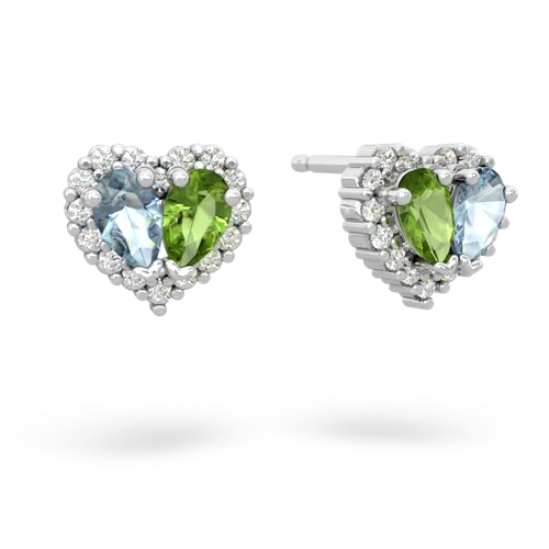 aquamarine-peridot halo-heart earrings