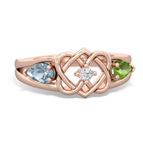 aquamarine-peridot double heart ring