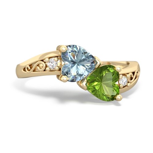 aquamarine-peridot filligree ring