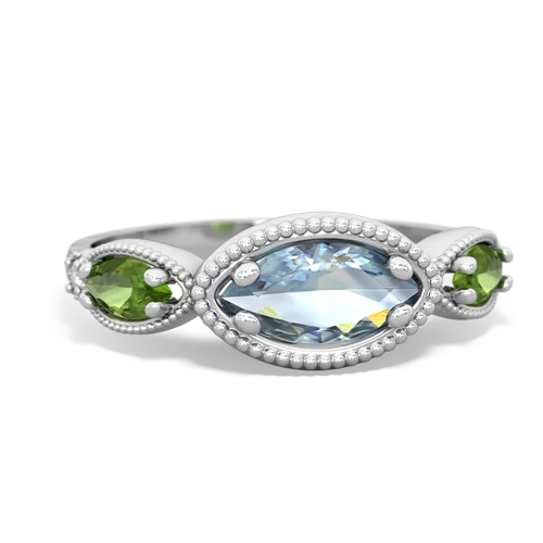 aquamarine-peridot milgrain marquise ring