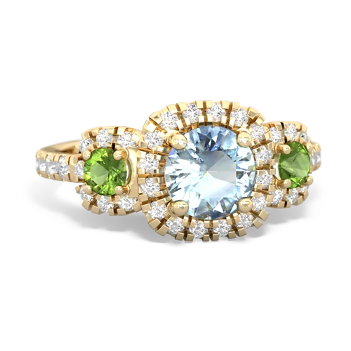 aquamarine-peridot three stone regal ring