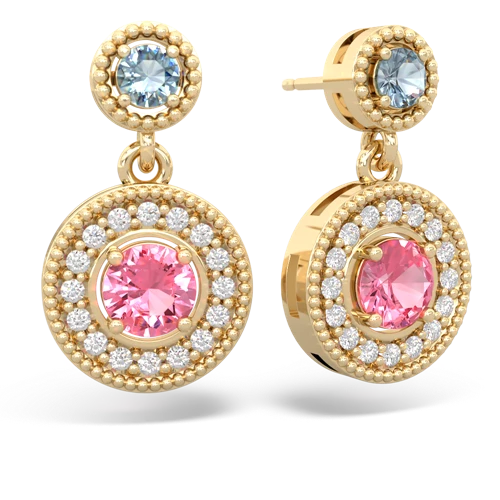 aquamarine-pink sapphire halo earrings