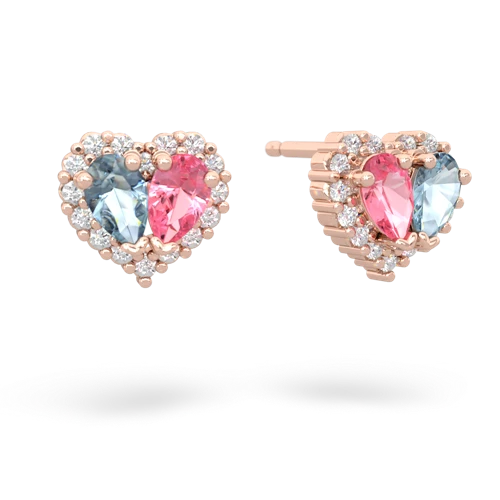 aquamarine-pink sapphire halo-heart earrings