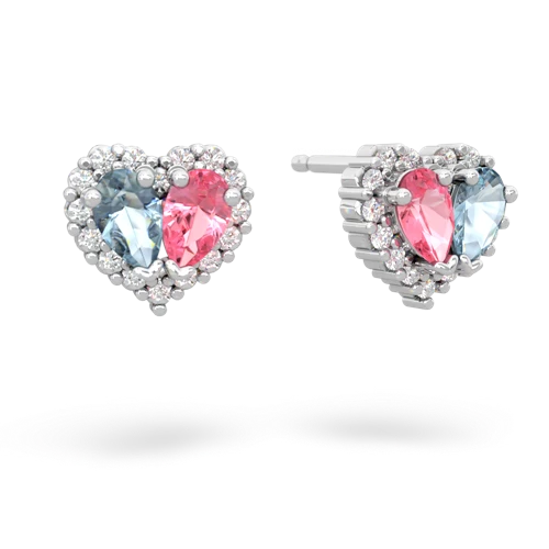 aquamarine-pink sapphire halo-heart earrings