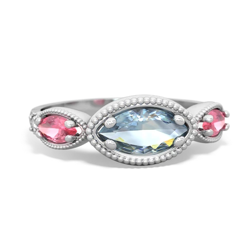 aquamarine-pink sapphire milgrain marquise ring