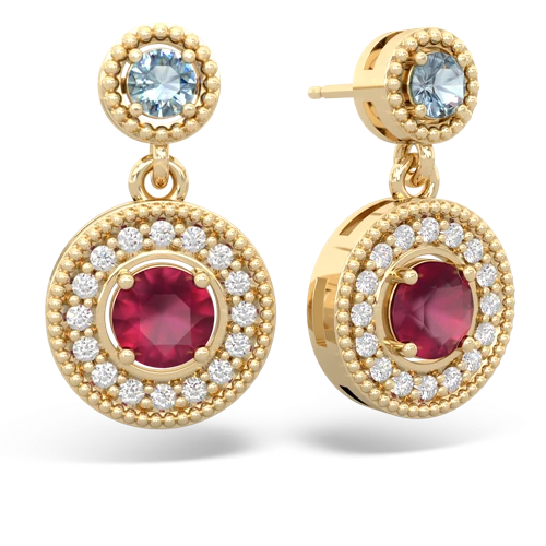 aquamarine-ruby halo earrings