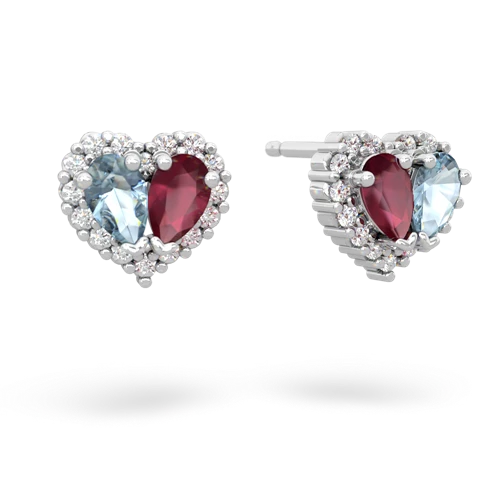 aquamarine-ruby halo-heart earrings