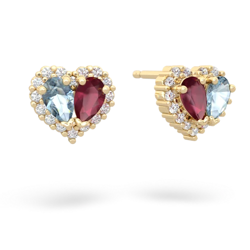aquamarine-ruby halo-heart earrings