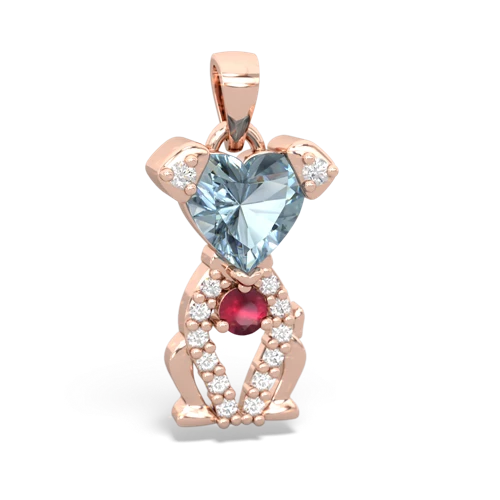 aquamarine-ruby birthstone puppy pendant