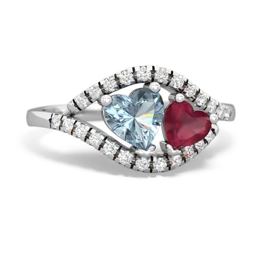 aquamarine-ruby mother child ring